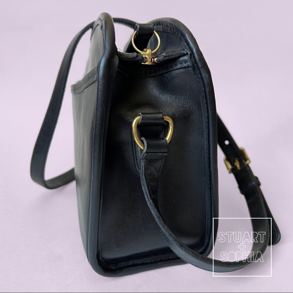 Vintage 80s Coach Leather Brighton 9895 Bag Large Unlined Black Crossbody - Picture 7 of 10